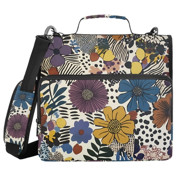 FORMRS Zipper Binder with Shoulder Strap 2-inch Ring 500 Sheet Capacity File Bag, Blue Flowers