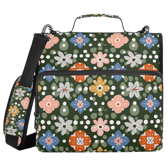 FORMRS Zipper Binder with Shoulder Strap 2-inch Ring 500 Sheet Capacity File Bag, Blue Geometric Flowers