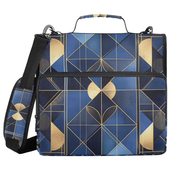 FORMRS Zipper Binder with Shoulder Strap 2-inch Ring 500 Sheet Capacity File Bag, Blue Geometric Pattern