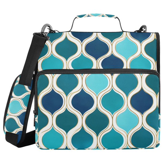 FORMRS Zipper Binder with Shoulder Strap 2-inch Ring 500 Sheet Capacity File Bag, Blue Geometric Pattern