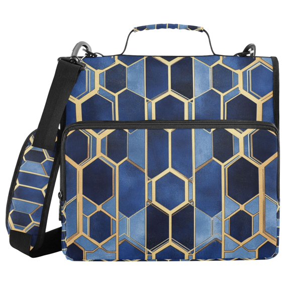 FORMRS Zipper Binder with Shoulder Strap 2-inch Ring 500 Sheet Capacity File Bag, Blue Hexagon Pattern