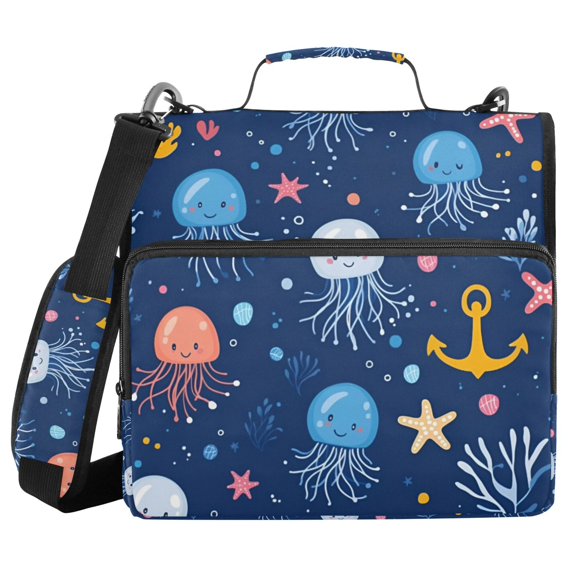 FORMRS Zipper Binder with Shoulder Strap 2-inch Ring 500 Sheet Capacity File Bag, Blue Jellyfish