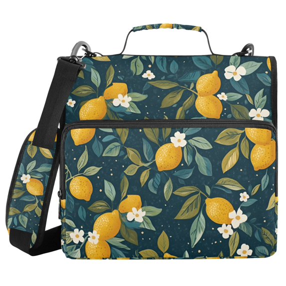 FORMRS Zipper Binder with Shoulder Strap 2-inch Ring 500 Sheet Capacity File Bag, Blue Lemons
