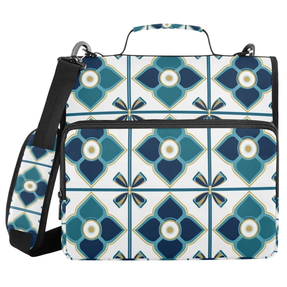 FORMRS Zipper Binder with Shoulder Strap 2-inch Ring 500 Sheet Capacity File Bag, Blue Mosaic Pattern
