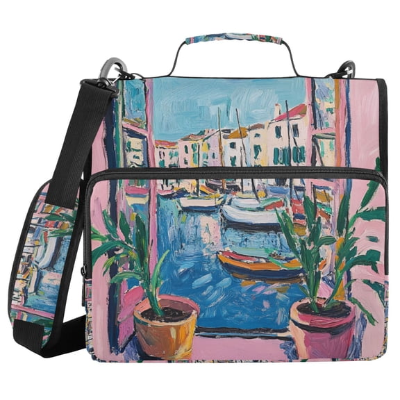 FORMRS Zipper Binder with Shoulder Strap 1.5-inch Ring 500 Sheet Capacity File Bag, Blue Plants Window