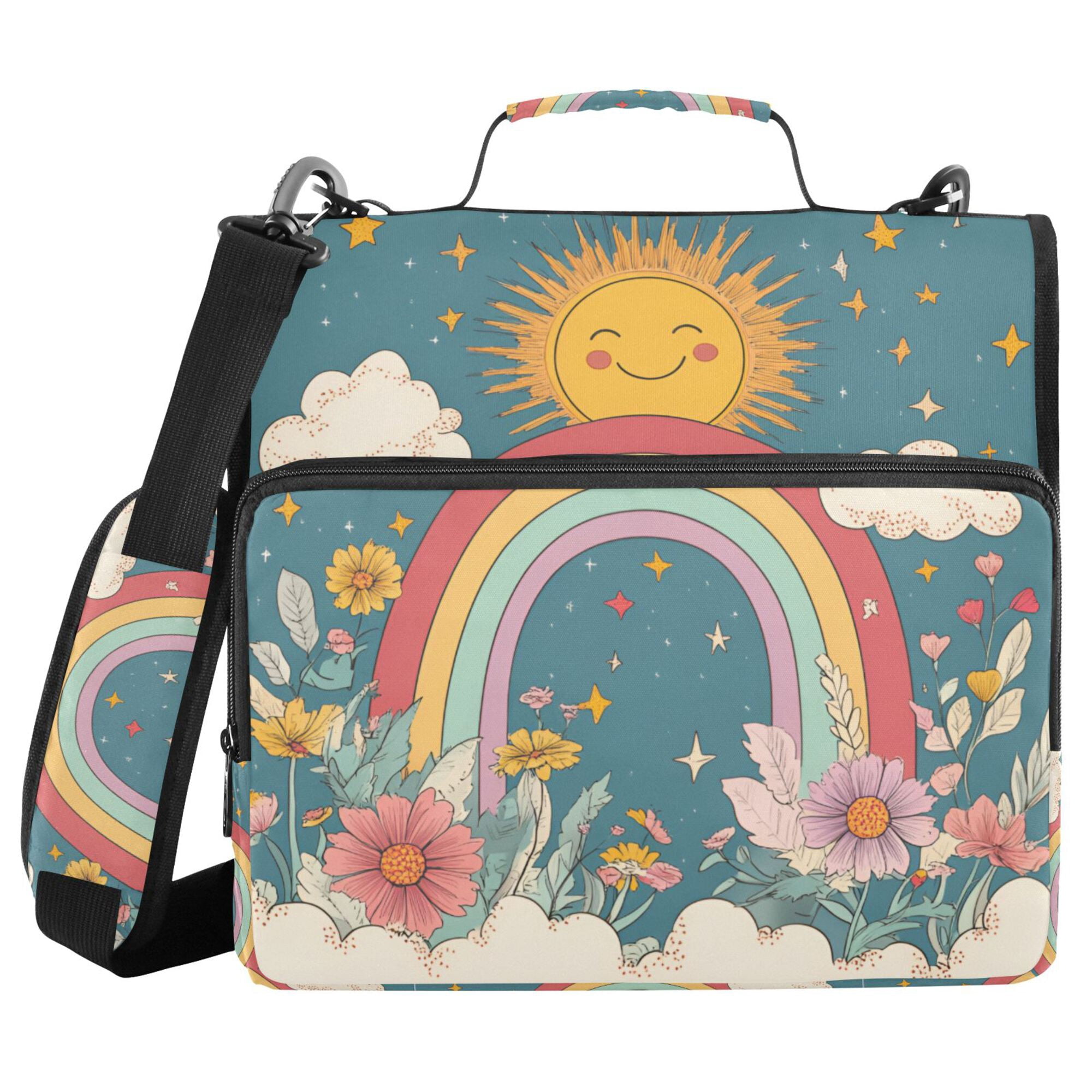 FORMRS Zipper Binder with Shoulder Strap 2-inch Ring 500 Sheet Capacity File Bag, Blue Rainbow