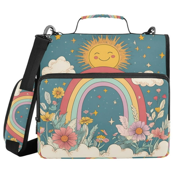 FORMRS Zipper Binder with Shoulder Strap 1.5-inch Ring 500 Sheet Capacity File Bag, Blue Rainbow