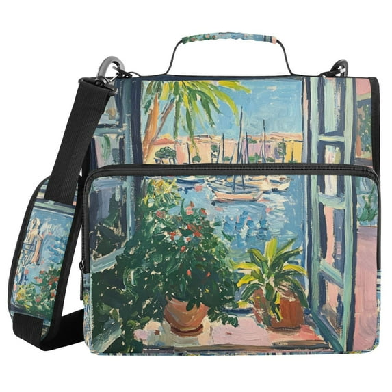 FORMRS Zipper Binder with Shoulder Strap 1.5-inch Ring 500 Sheet Capacity File Bag, Blue Sea Boat