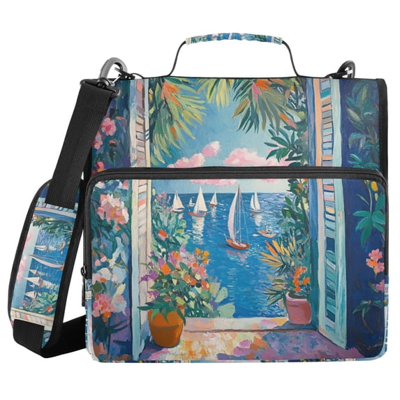 FORMRS Zipper Binder with Shoulder Strap 2-inch Ring 500 Sheet Capacity File Bag, Blue Sea