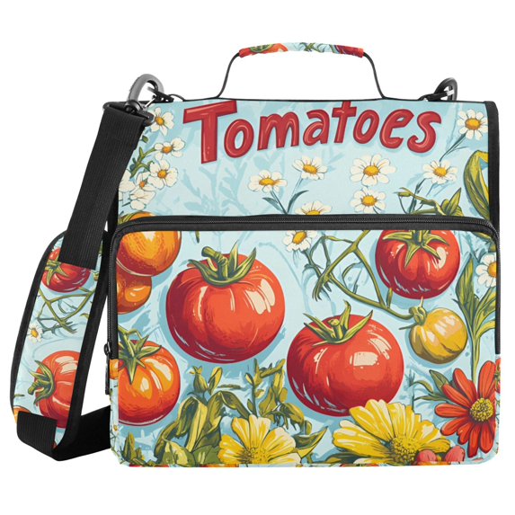 FORMRS Zipper Binder with Shoulder Strap 2-inch Ring 500 Sheet Capacity File Bag, Blue Tomatoes