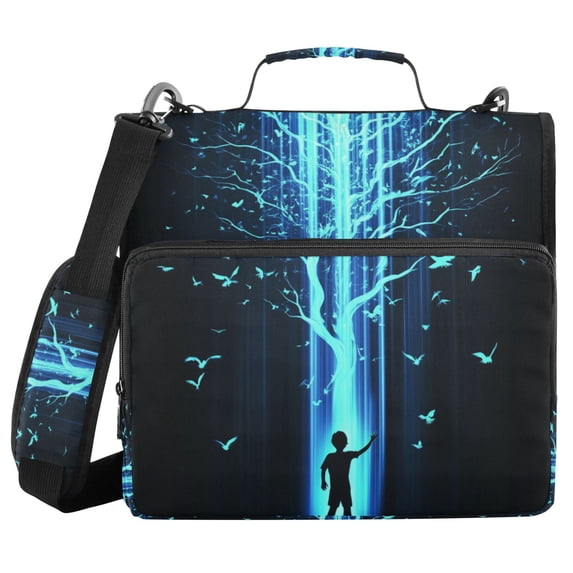 FORMRS Zipper Binder with Shoulder Strap 2-inch Ring 500 Sheet Capacity File Bag, Blue Tree
