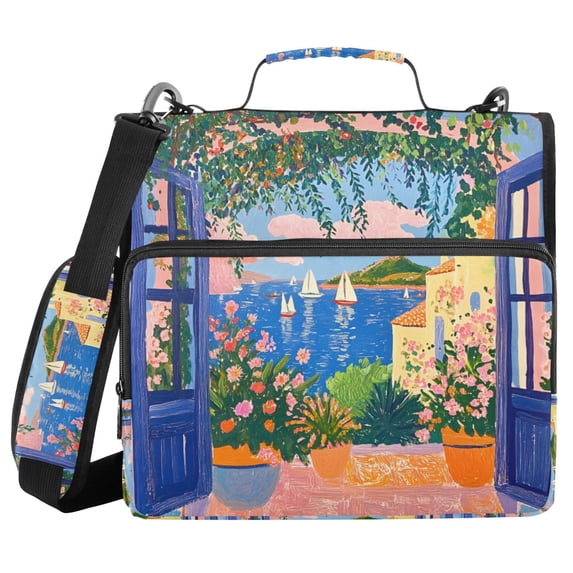 FORMRS Zipper Binder with Shoulder Strap 2-inch Ring 500 Sheet Capacity File Bag, Blue Window