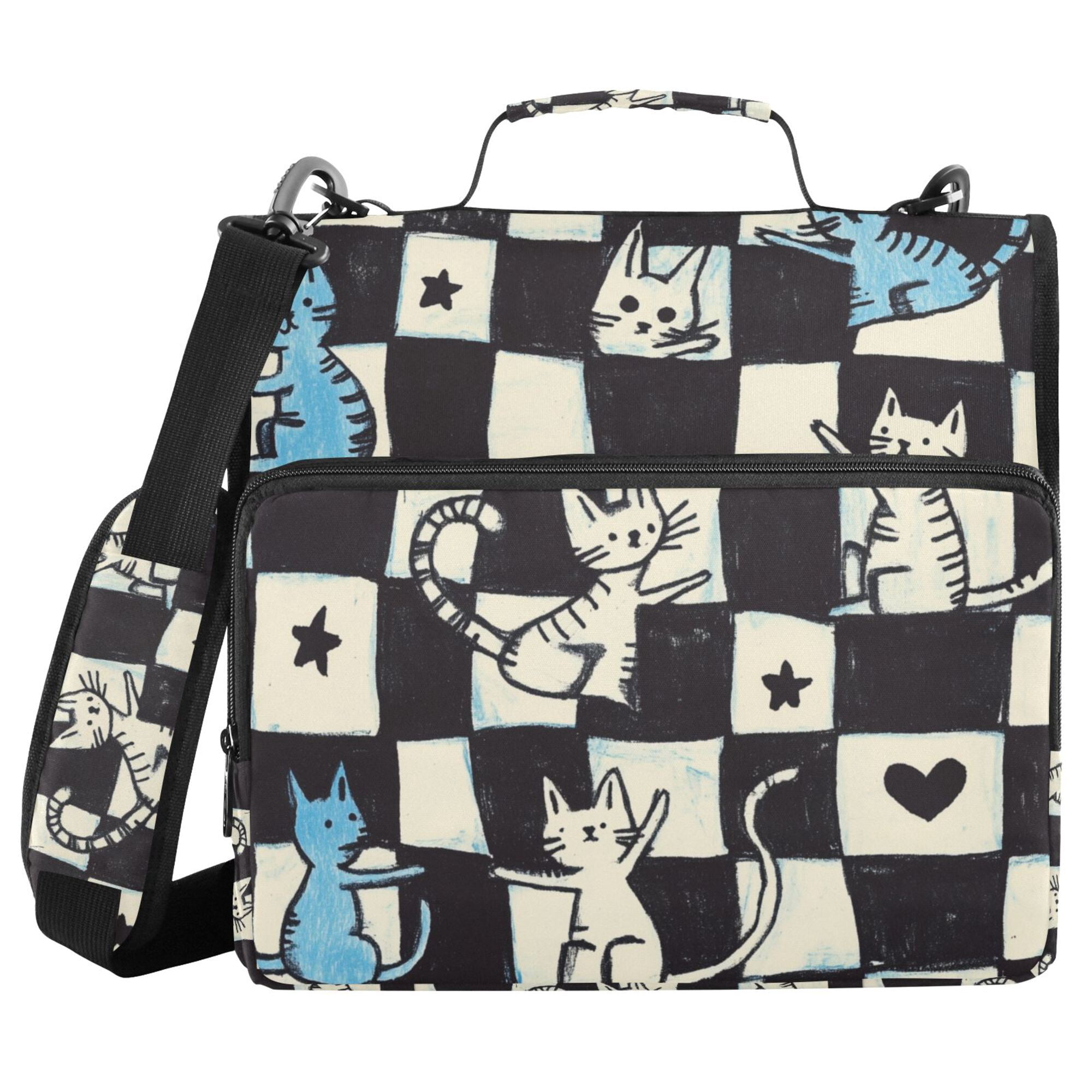 FORMRS Zipper Binder with Shoulder Strap 2-inch Ring 500 Sheet Capacity File Bag, Blue and White Cat