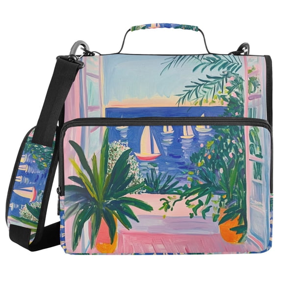 FORMRS Zipper Binder with Shoulder Strap 2-inch Ring 500 Sheet Capacity File Bag, Boat Seaside
