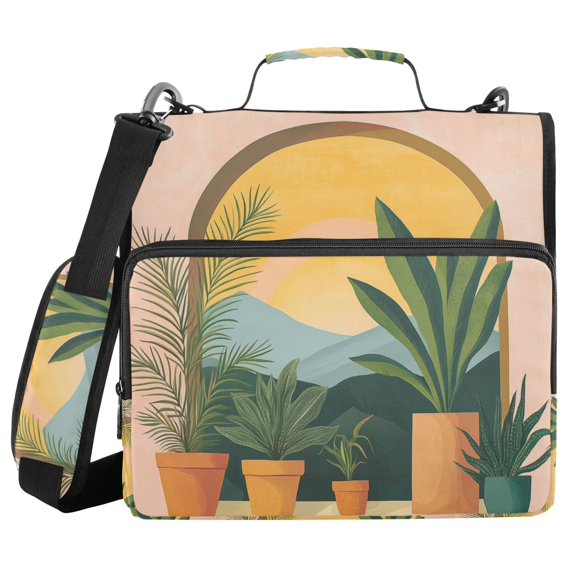 FORMRS Zipper Binder with Shoulder Strap 2-inch Ring 500 Sheet Capacity File Bag, Boho Plants