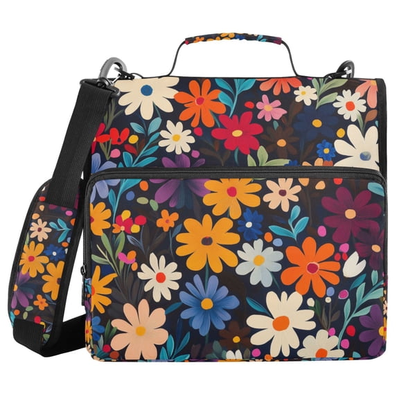 FORMRS Zipper Binder with Shoulder Strap 2-inch Ring 500 Sheet Capacity File Bag, Bright Colorful Flowers Pattern