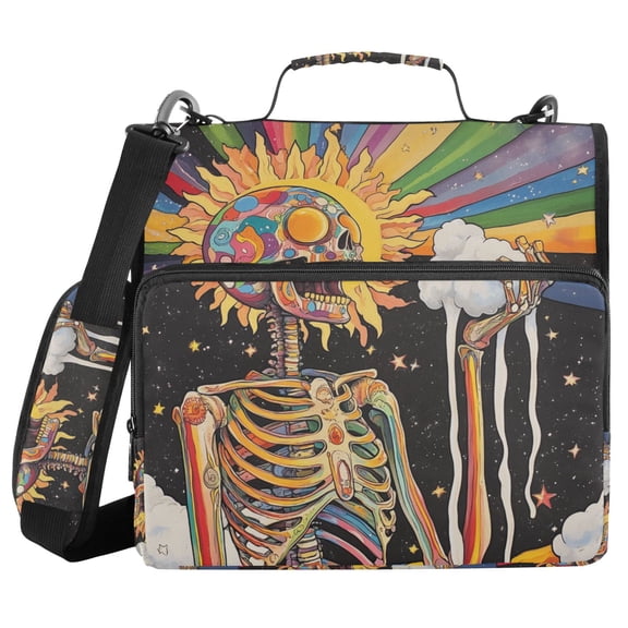 FORMRS Zipper Binder with Shoulder Strap 2-inch Ring 500 Sheet Capacity File Bag, Bright Skeleton