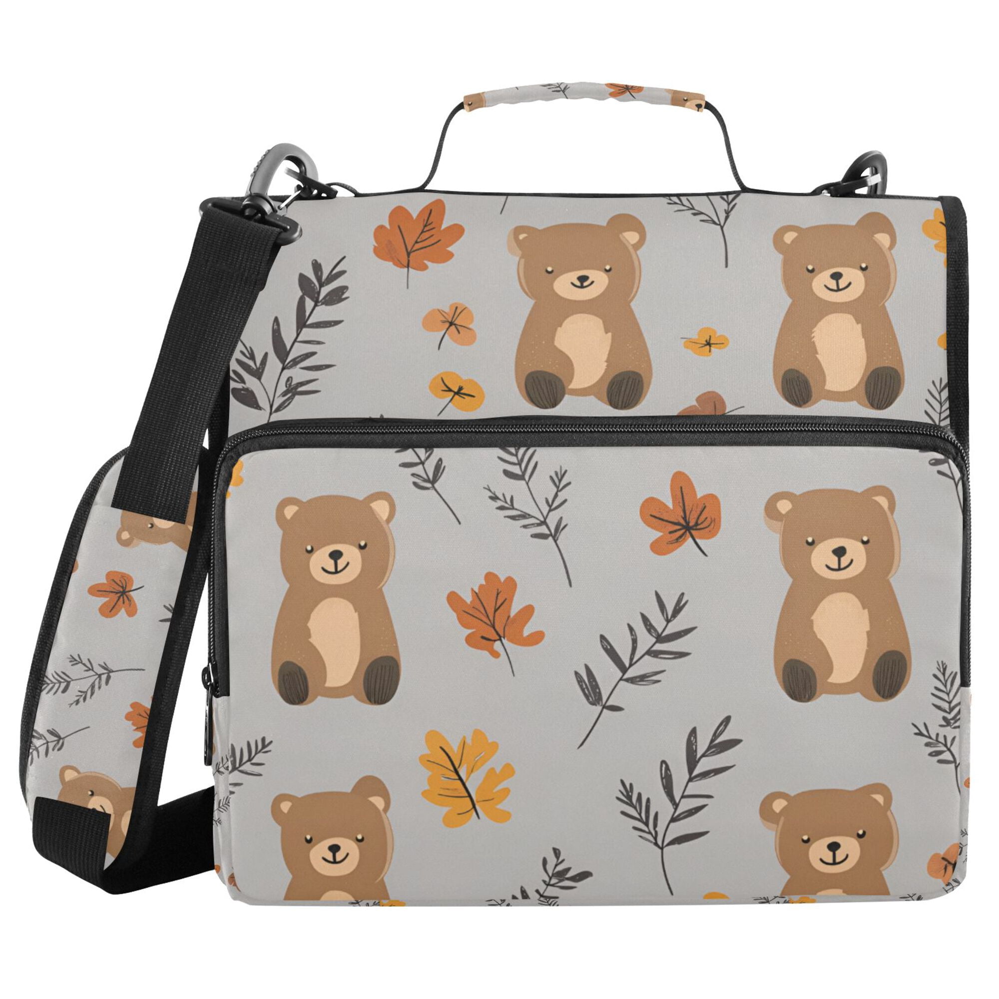FORMRS Zipper Binder with Shoulder Strap 2-inch Ring 500 Sheet Capacity File Bag, Brown Cartoon Bears