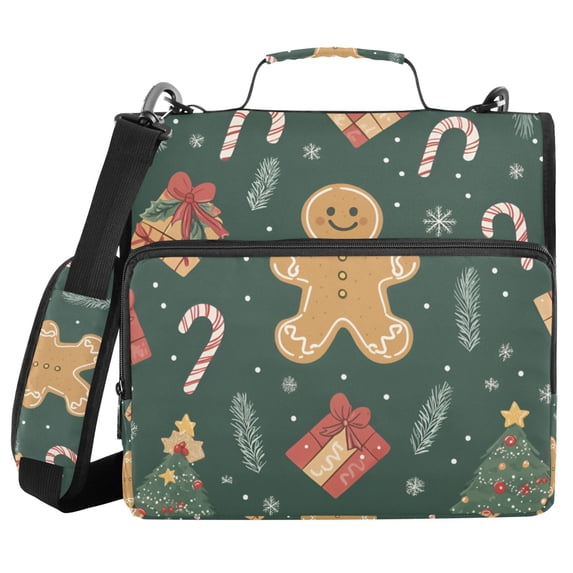FORMRS Zipper Binder with Shoulder Strap 2-inch Ring 500 Sheet Capacity File Bag, Brown Christmas Gingerbread