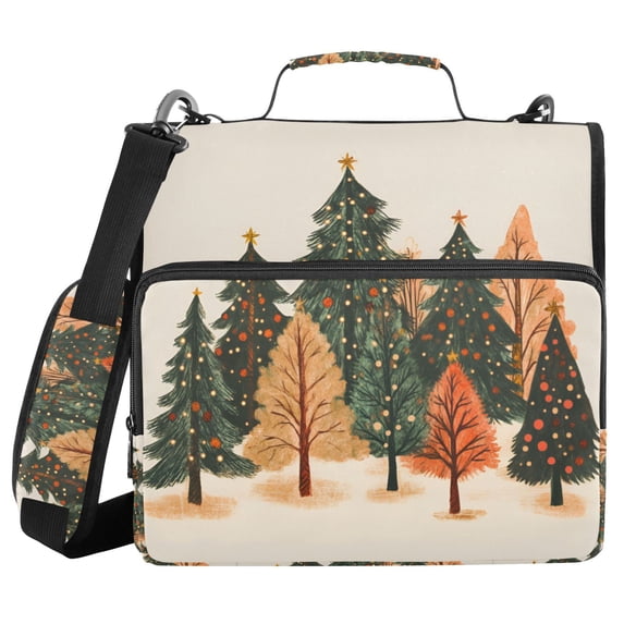 FORMRS Zipper Binder with Shoulder Strap 2-inch Ring 500 Sheet Capacity File Bag, Brown Christmas Trees