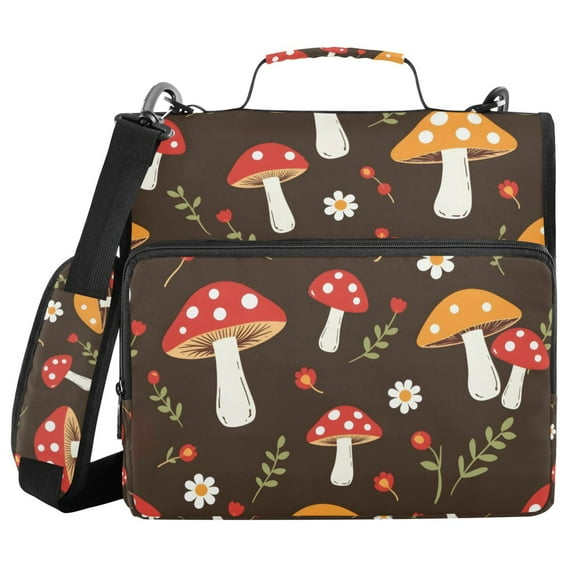 FORMRS Zipper Binder with Shoulder Strap 1.5-inch Ring 500 Sheet Capacity File Bag, Brown Mushroom Pattern