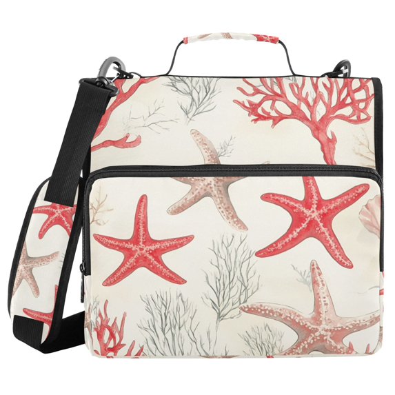 FORMRS Zipper Binder with Shoulder Strap 2-inch Ring 500 Sheet Capacity File Bag, Brown Starfish