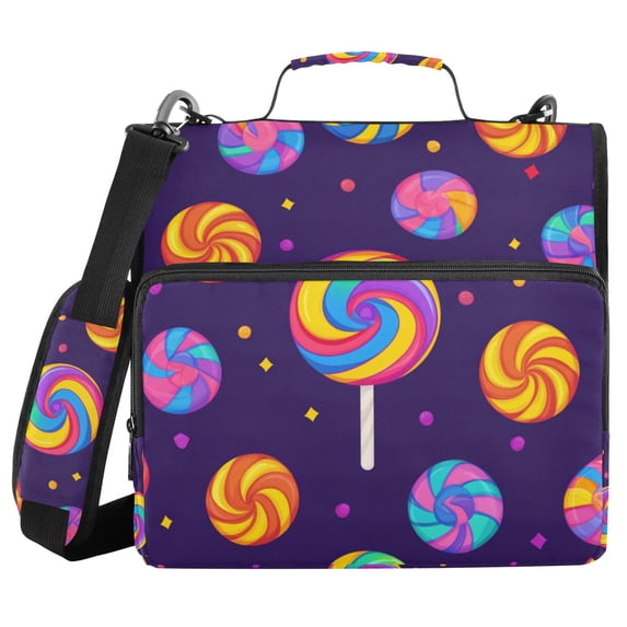 FORMRS Zipper Binder with Shoulder Strap 2-inch Ring 500 Sheet Capacity File Bag, Candy Carnival