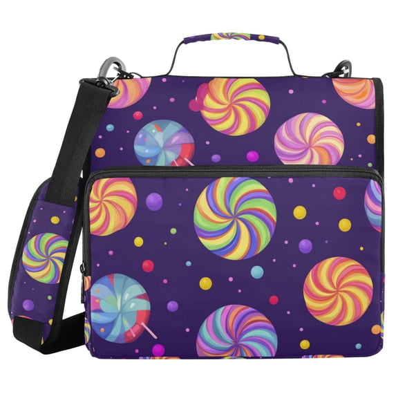 FORMRS Zipper Binder with Shoulder Strap 2-inch Ring 500 Sheet Capacity File Bag, Candy Cosmic Swirls