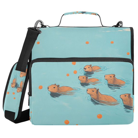 FORMRS Zipper Binder with Shoulder Strap 2-inch Ring 500 Sheet Capacity File Bag, Capybara Splash