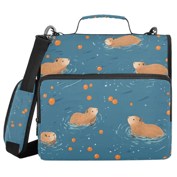 FORMRS Zipper Binder with Shoulder Strap 2-inch Ring 500 Sheet Capacity File Bag, Capybaras Swimming