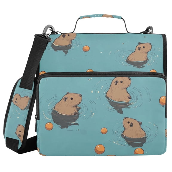 FORMRS Zipper Binder with Shoulder Strap 2-inch Ring 500 Sheet Capacity File Bag, Cartoon Capybaras