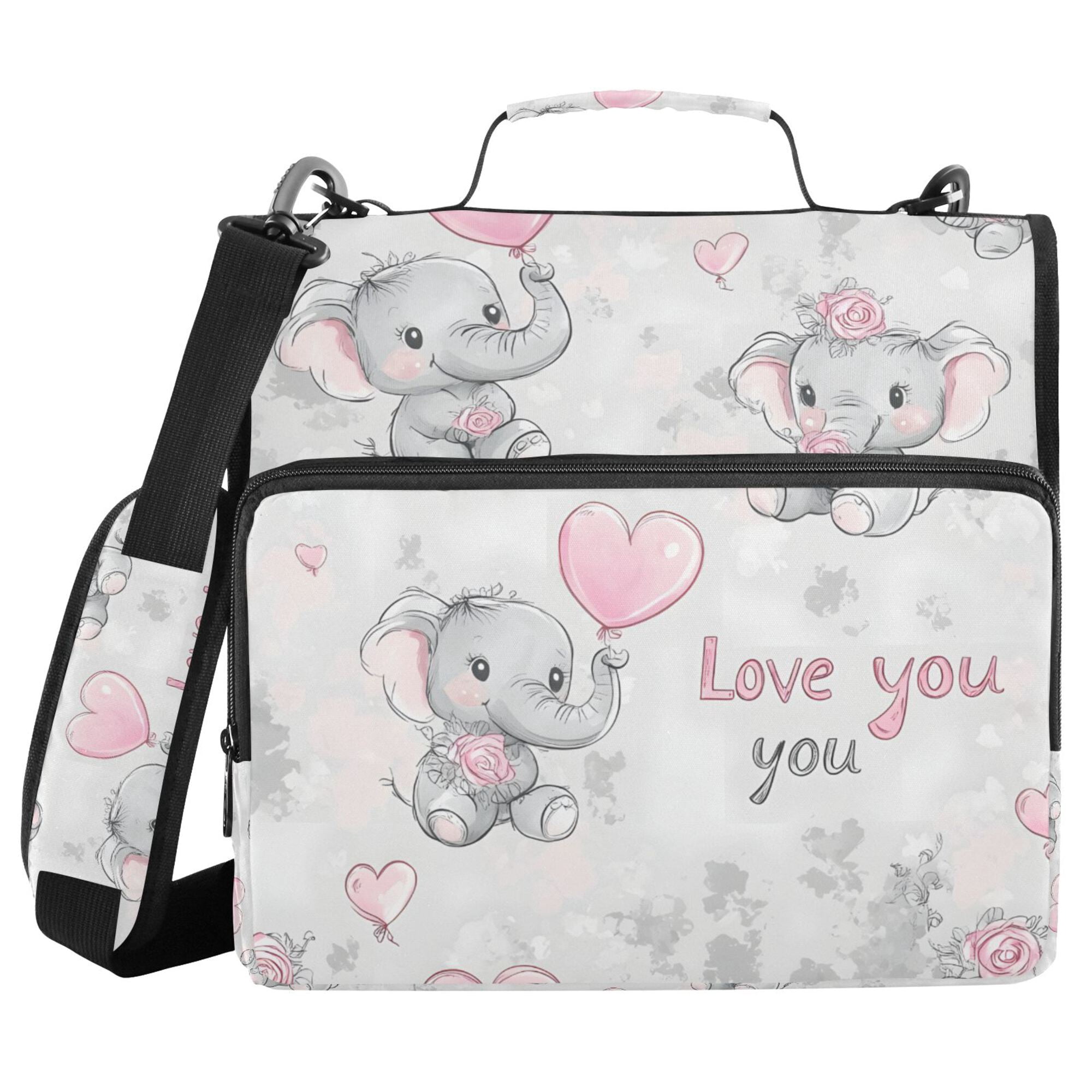 FORMRS Zipper Binder with Shoulder Strap 2-inch Ring 500 Sheet Capacity File Bag, Cartoon Elephant