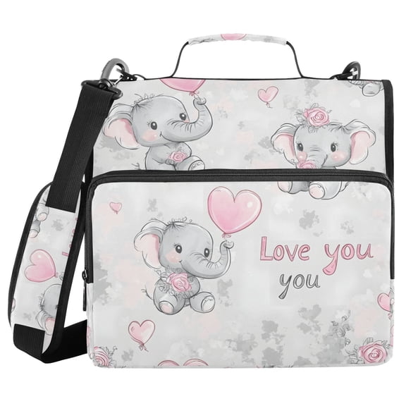 FORMRS Zipper Binder with Shoulder Strap 2-inch Ring 500 Sheet Capacity File Bag, Cartoon Elephant
