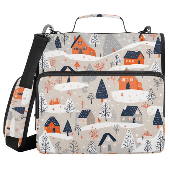 FORMRS Zipper Binder with Shoulder Strap 1.5-inch Ring 500 Sheet Capacity File Bag, Cartoon Gray Houses