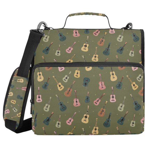 FORMRS Zipper Binder with Shoulder Strap 2-inch Ring 500 Sheet Capacity File Bag, Cartoon Guitar Pattern