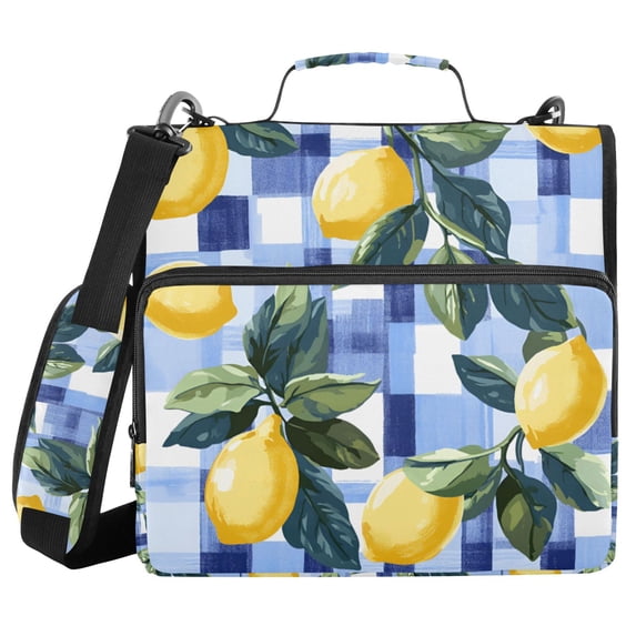 FORMRS Zipper Binder with Shoulder Strap 2-inch Ring 500 Sheet Capacity File Bag, Cartoon Lemon Leaves