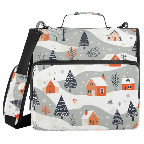 FORMRS Zipper Binder with Shoulder Strap 1.5-inch Ring 500 Sheet Capacity File Bag, Cartoon Orange Houses