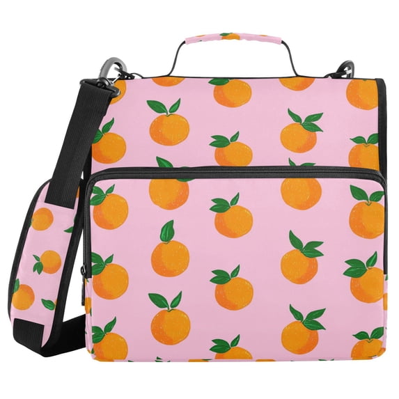 FORMRS Zipper Binder with Shoulder Strap 1.5-inch Ring 500 Sheet Capacity File Bag, Cartoon Oranges