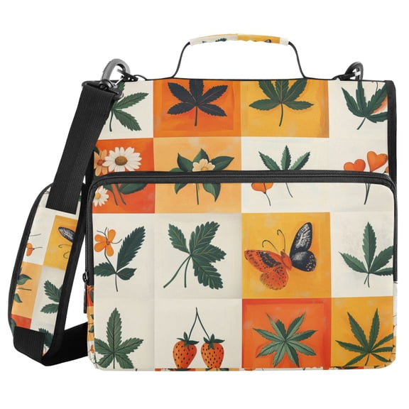 FORMRS Zipper Binder with Shoulder Strap 2-inch Ring 500 Sheet Capacity File Bag, Cartoon Plants