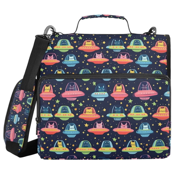 FORMRS Zipper Binder with Shoulder Strap 2-inch Ring 500 Sheet Capacity File Bag, Cartoon Space Cat