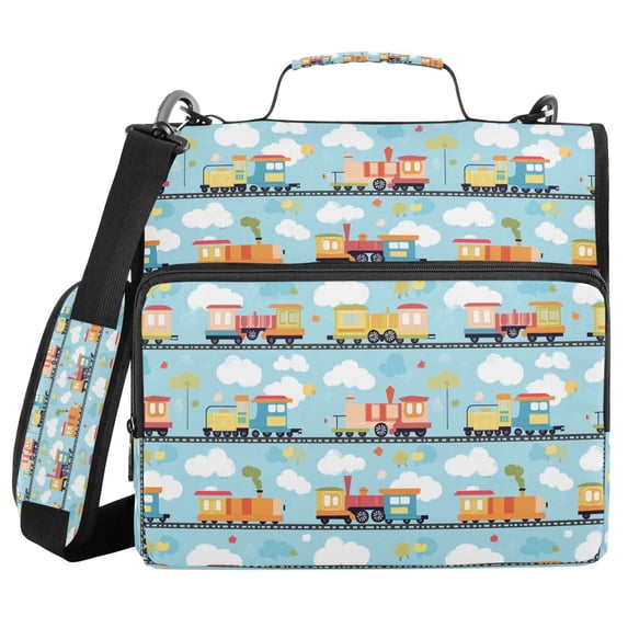 FORMRS Zipper Binder with Shoulder Strap 2-inch Ring 500 Sheet Capacity File Bag, Cartoon Train Pattern
