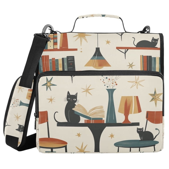 FORMRS Zipper Binder with Shoulder Strap 1.5-inch Ring 500 Sheet Capacity File Bag, Cats Reading Pattern