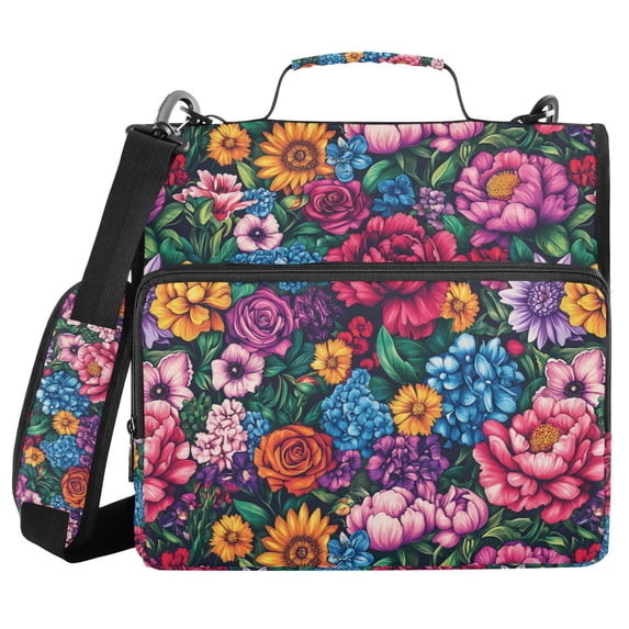 FORMRS Zipper Binder with Shoulder Strap 2-inch Ring 500 Sheet Capacity File Bag, Charming Floral Pattern