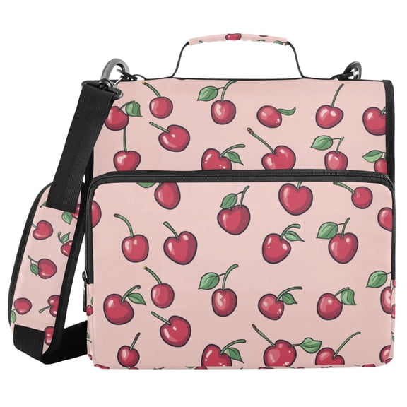 FORMRS Zipper Binder with Shoulder Strap 2-inch Ring 500 Sheet Capacity File Bag, Cherries Pattern