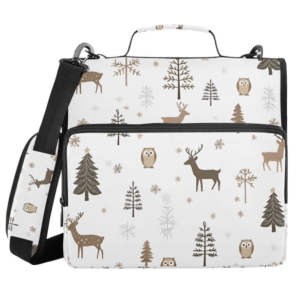 FORMRS Zipper Binder with Shoulder Strap 1.5-inch Ring 500 Sheet Capacity File Bag, Christmas Forest