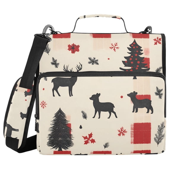 FORMRS Zipper Binder with Shoulder Strap 1.5-inch Ring 500 Sheet Capacity File Bag, Christmas Forest