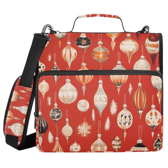 FORMRS Zipper Binder with Shoulder Strap 2-inch Ring 500 Sheet Capacity File Bag, Christmas Ornaments Pattern
