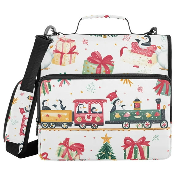 FORMRS Zipper Binder with Shoulder Strap 1.5-inch Ring 500 Sheet Capacity File Bag, Christmas Penguin