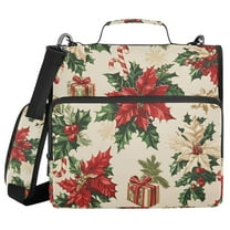 FORMRS Zipper Binder with Shoulder Strap 1.5-inch Ring 500 Sheet Capacity File Bag, Christmas Poinsettia