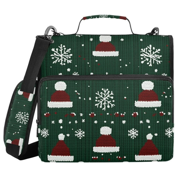 FORMRS Zipper Binder with Shoulder Strap 1.5-inch Ring 500 Sheet Capacity File Bag, Christmas Santa Hats